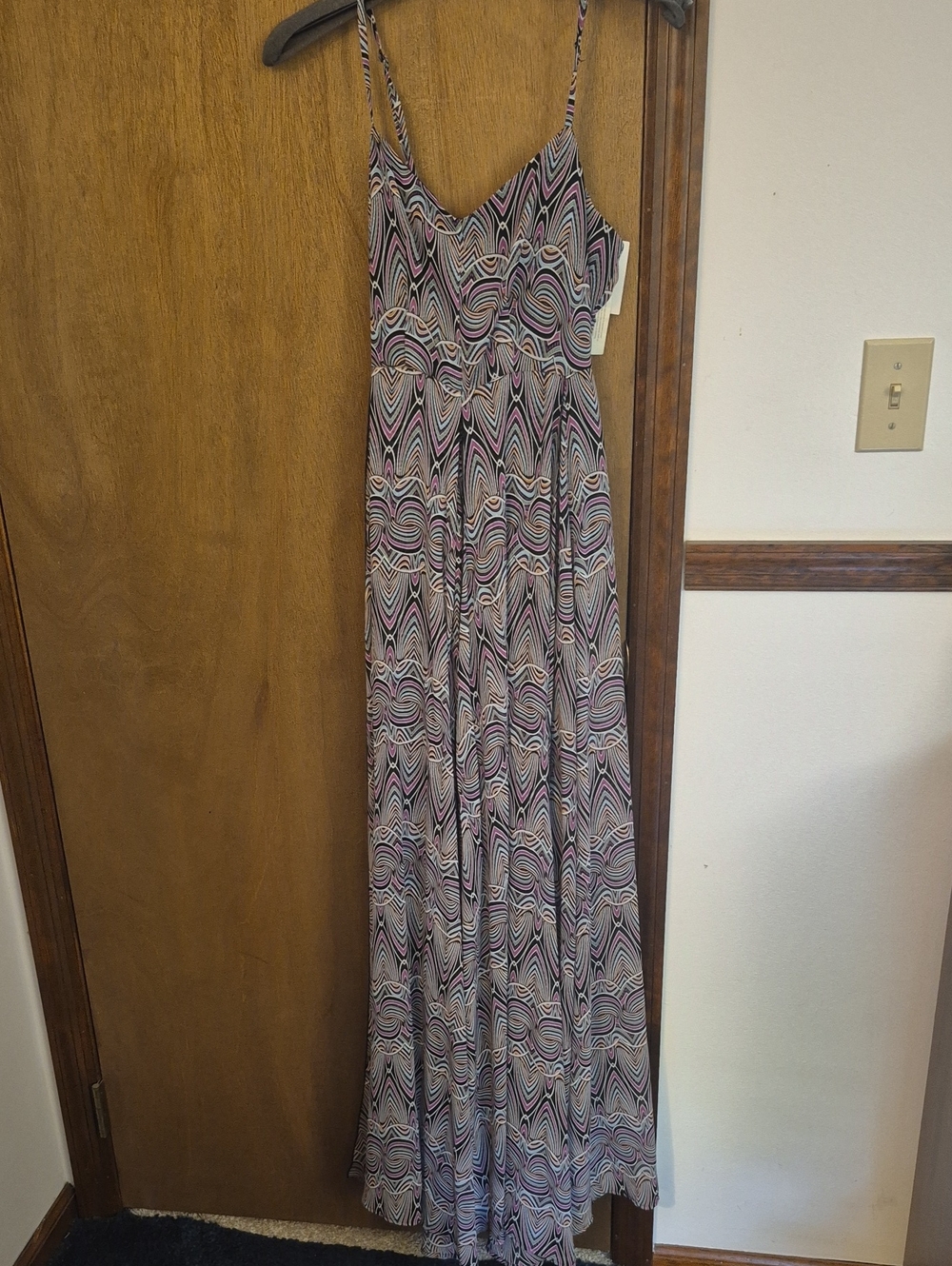Sans Souci Black Maxi Dress with Multicolor Wave Print